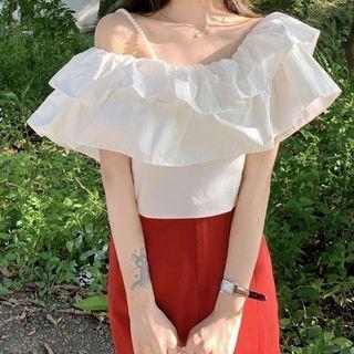 Short-sleeve Off-shoulder Beaded Blouse