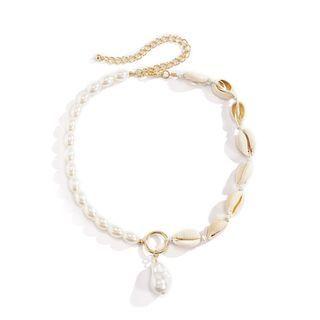 Faux Pearl Pendent Shell Necklace 3949 - Gold - One Size