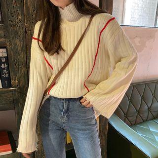 Striped Flared-sleeve Knit Top As Shown In Figure - One Size