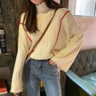 Striped Flared-sleeve Knit Top As Shown In Figure - One Size