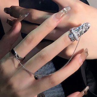 2 In 1 Chained Nail Ring 1 Pc - 2 In 1 Chained Nail Ring - Silver - One Size