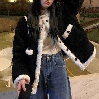 Two Tone Button-up Jacket Black - One Size