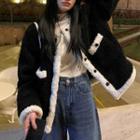 Two Tone Button-up Jacket Black - One Size