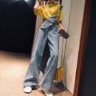 Wide Leg Washed Denim Dungaree
