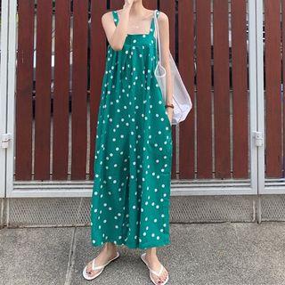 Dotted Spaghetti Strap Jumpsuit Green - One Size