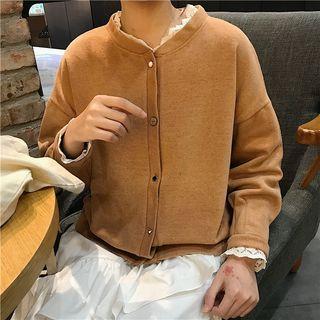 Lace-trim Snap Button Knit Jacket