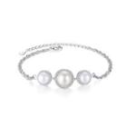 925 Sterling Silver Fashion Simple Geometric Round White Freshwater Pearl Bracelet With Cubic Zirconia Silver - One Size