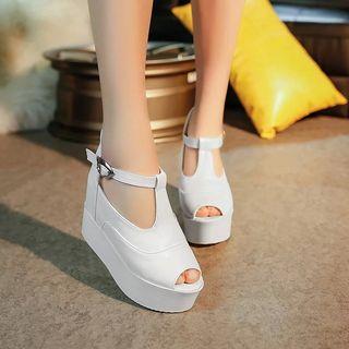 Peep Toe T-bar Wedge Sandals