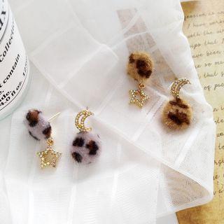 Asymmetric Leopard Print Ball Drop Earring / Clip-on Earring