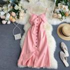 Button-up Spaghetti Strap A-line Dress