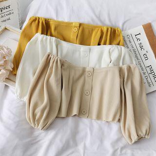 Boatneck Puff-sleeve Knit Top