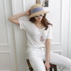 Scoop-neck Melange T-shirt
