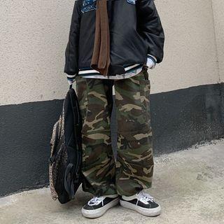 Side Pocket Camouflage Wide-leg Pants