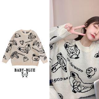 Cartoon Jacquard Sweater M55 - Off-white - One Size