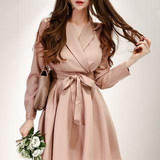 Tie-waist A-line Coatdress