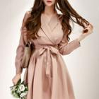 Tie-waist A-line Coatdress