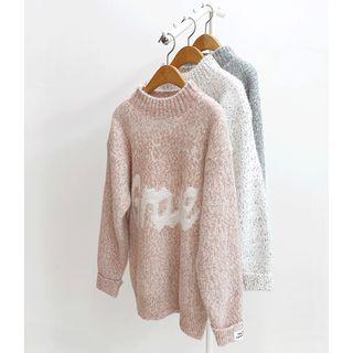 Mockneck Letter Marled Sweater