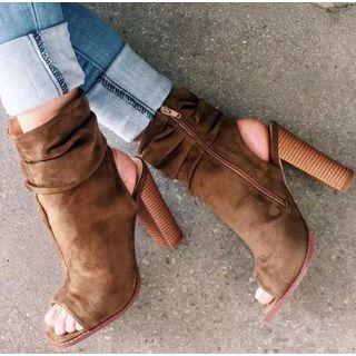 Block Heel Peep Toe Short Boots