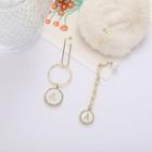 Letter A Disc Asymmetrical Alloy Dangle Earring 1 Pair - S925 Silver Stud - Gold - One Size