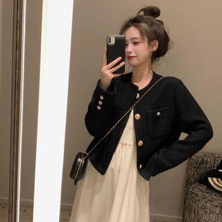 Button-up Tweed Jacket / Spaghetti Strap Dress