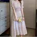Short-sleeve V-neck Floral Printed Maxi Dress