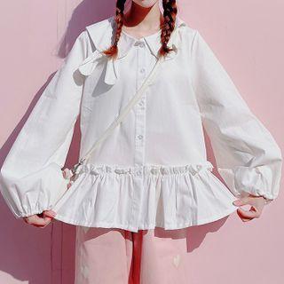 Peter Pan Collar Frill Hem Blouse White - One Size