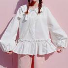 Peter Pan Collar Frill Hem Blouse White - One Size