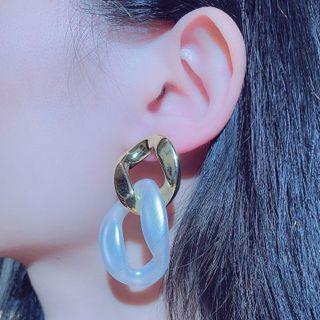 Chunky Chain Dangle Earring 1 Pr - White & Gold - One Size