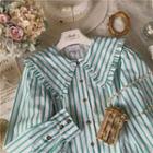 Ruffled Collared Striped Blouse
