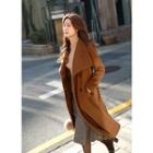Wide-lapel Wool Blend Coat With Sash Brown - One Size