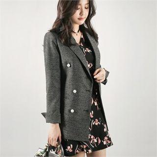 Faux-pearl Button Double-breasted Jacket