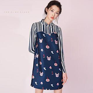 Striped Panel Printed Shift Dress