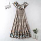 Off-shoulder Floral Print Tiered Maxi A-line Dress