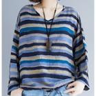 Striped V-neck Long-sleeve T-shirt As Shown In Figure - One Size