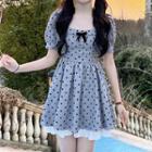 Short-sleeve Dotted Bow Accent Mini A-line Dress