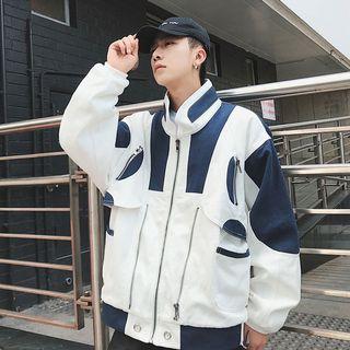 Color Block Zip Cargo Jacket