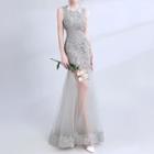 Sleeveless Sheer Panel Lace Evening Gown