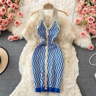 Open Back Halter Geometric Knit Dress