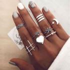 Set Of 10 : Alloy Ring (assorted Designs) Set Of 10 - Silver - One Size