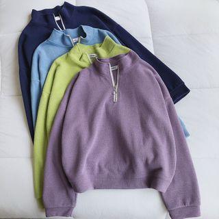 Plain Stand-collar Half-zip Pullover
