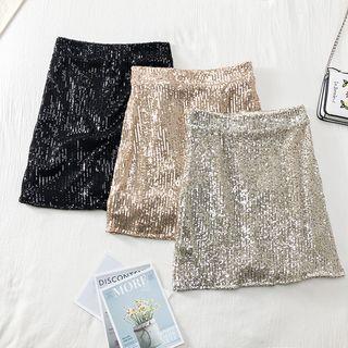 High-waist Sequined A-line Skirt