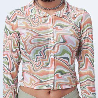 Line Print Long-sleeve Crop Top