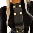 Long-sleeve Faux Leather Panel Top