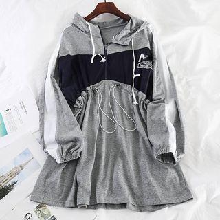 Color-panel Drawstring A-line Hoodie Dress