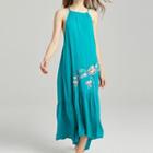 Embroidered Halter Maxi Sundress