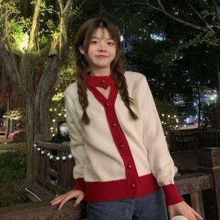 Choker-neck Cardigan White - One Size