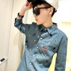 3/4-sleeve Embroidered Shirt
