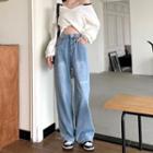 Lettering High-waist Loose-fit Jeans