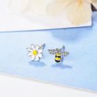 Non-matching Alloy Bee & Flower Earring 1 Pair - Silver - One Size