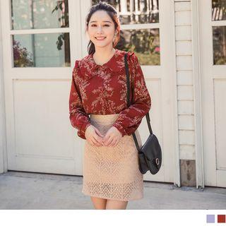 Frilled Trim Collar Print Blouse
